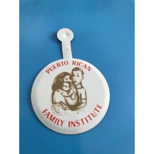 Vintage Red Puerto Rican Family Institute White Metal Pin NY NYC